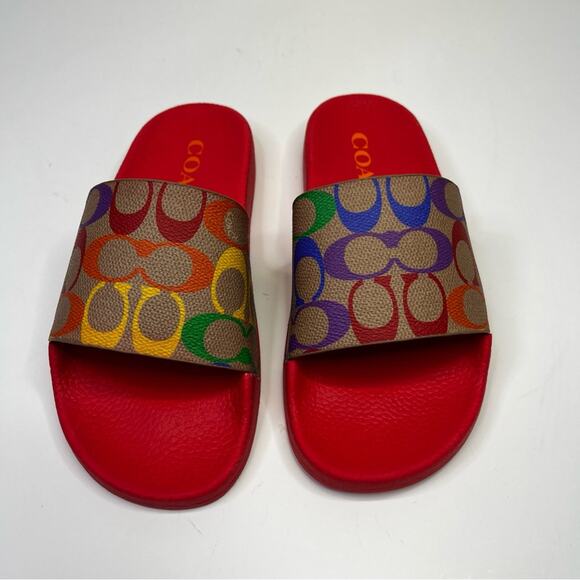 Coach Udele Sport Slide sandals rainbow signature canvas - 7B - Picture 4 of 11